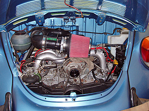 Der in die Karosse der VW Käfers eingebaute Subaru-Motor